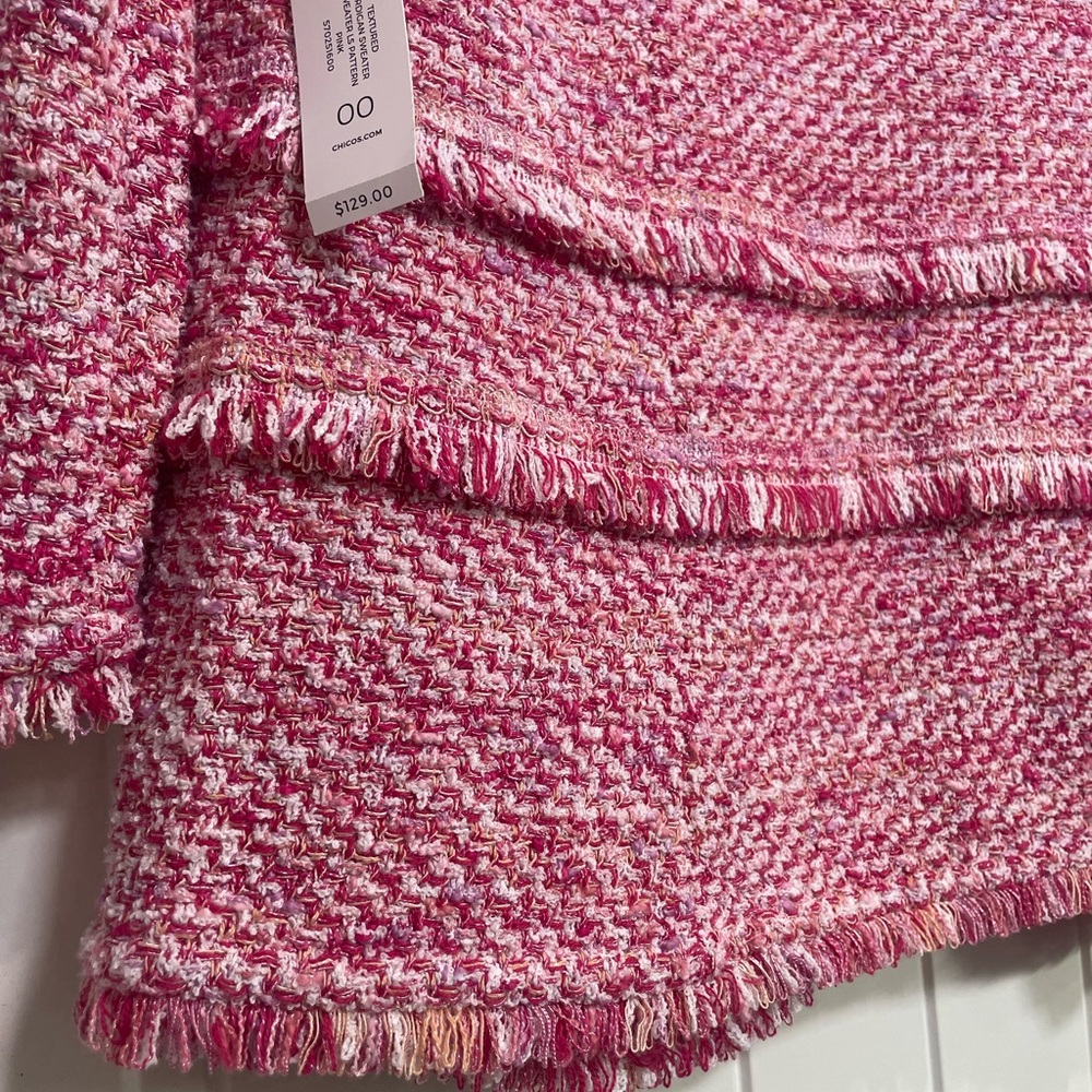 Chico's Pink Tweed Blazer With Fringe NWT. ( 00 in Chicos sizing) - Picture 10 of 12